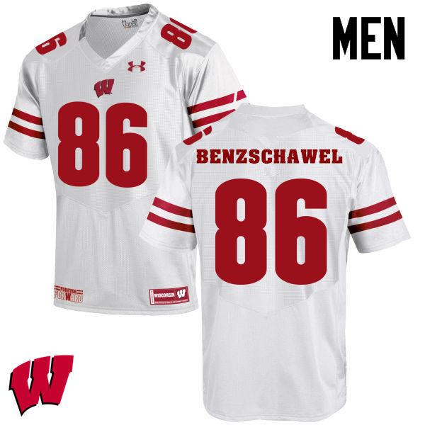 Men Wisconsin Badgers #90 Luke Benzschawel College Football Jerseys-White - Click Image to Close